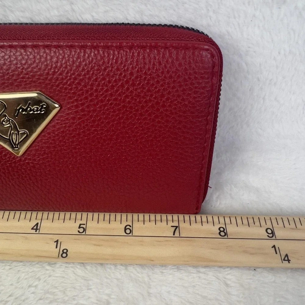 Baby Phat Wallet Womens One Size Red Zip Around‎ Checkbook Cat Logo Faux Leather